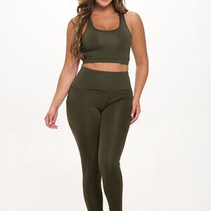 2-Pack Bundle Sport Bra & High Waist Stretch Leggings Set - OLIVE